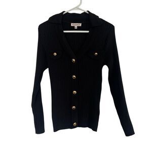 Nanette Lepore Women’s Pocket Sweater Gold Buttons Stretchy‎ Size Large